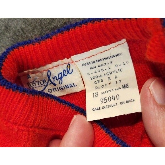 All-Star 18 Month A Little Angel Knit Sweater One Piece Red Blue Vintage - Picture 8 of 13